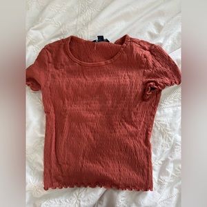 Burnt Orange American Eagle Lettuce Trimmed Cropped Tee